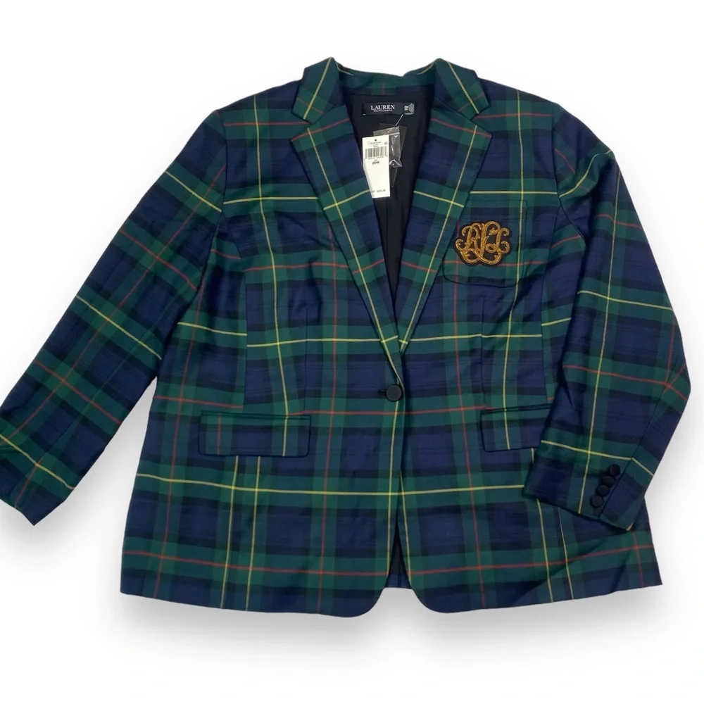 NWT Lauren Ralph Lauren Bullion Plaid Wool-Blend Twill Blazer Size 20W Woman - Picture 8 of 16